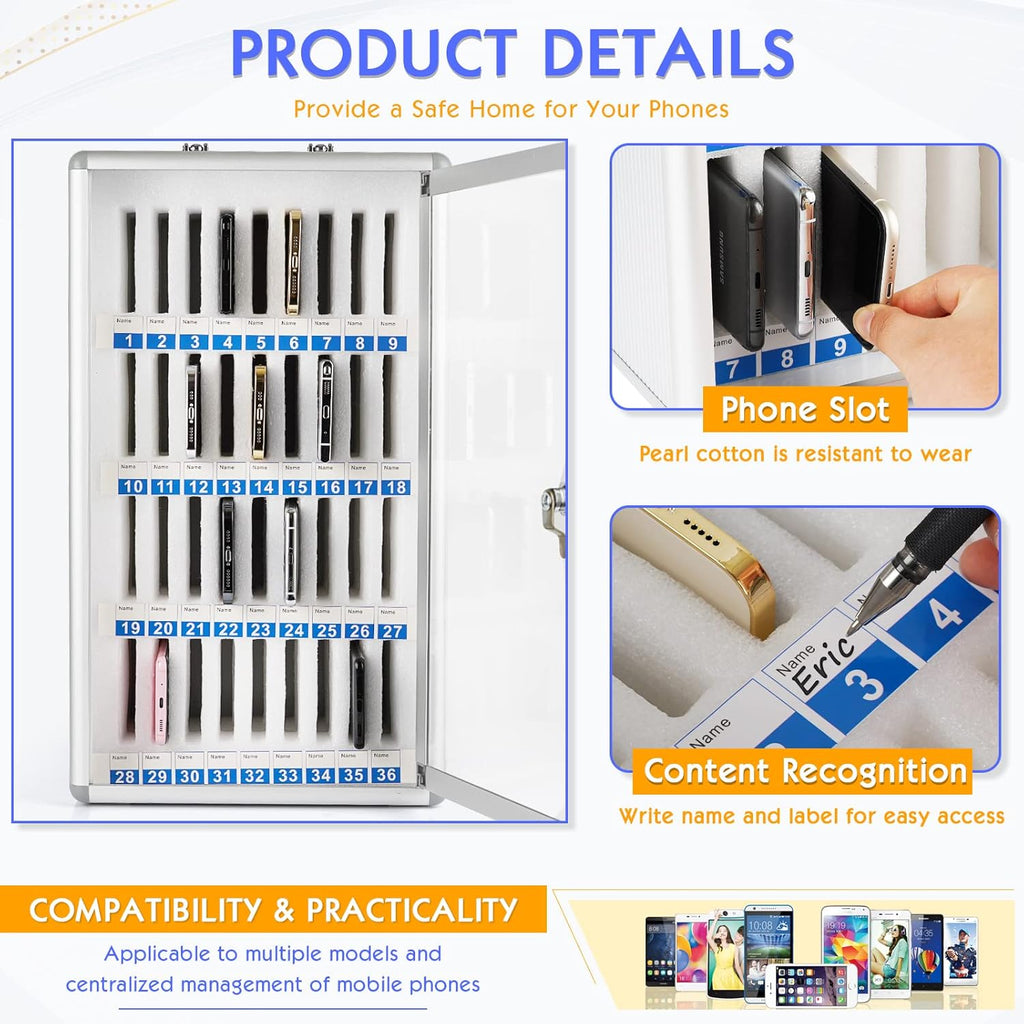 36 Slots Aluminum Alloy Pocket Chart Storage Cabinet with Locked V725