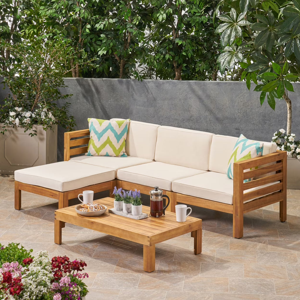 Teak 5 Piece Outdoor Fabric Acacia Wood Sofa Set Z788