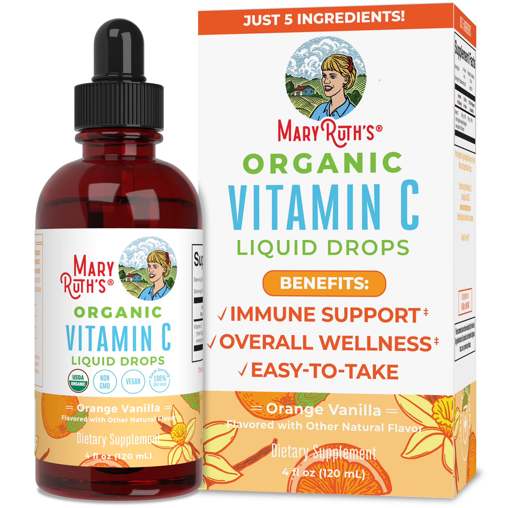 USDA Organic Vitamin C Liquid Drops Orange Vanilla Flavor Vegan Non-GMO 4 fl oz V771972