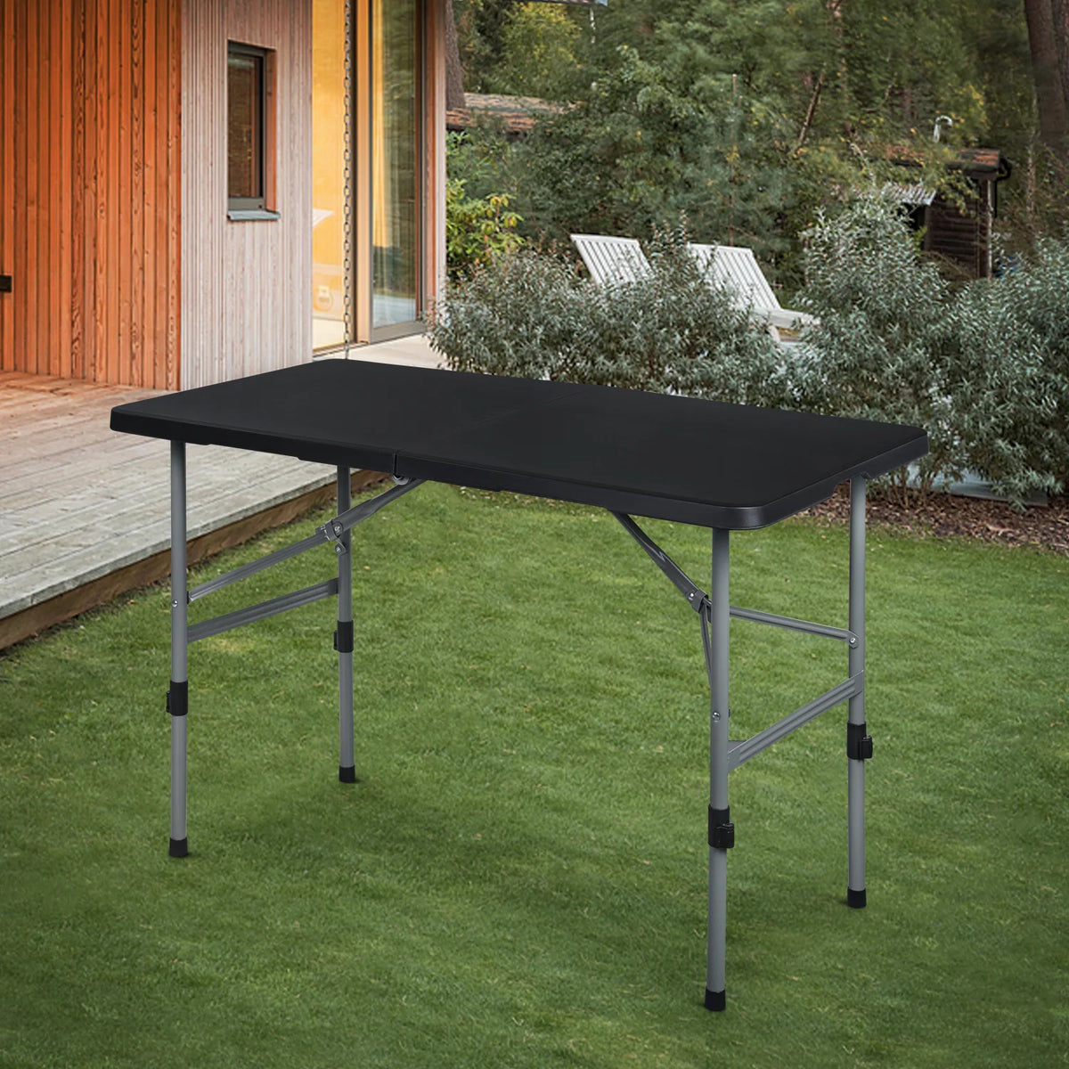 10 Pieces Plastic Folding Card Table with Carrying Handle, Black Y57604