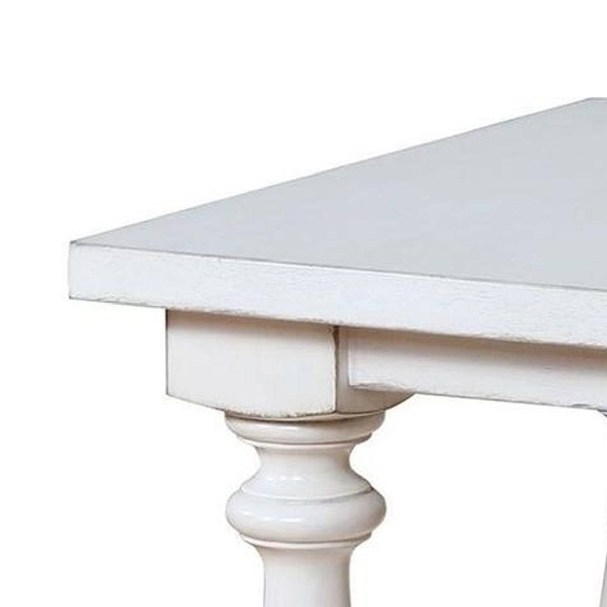White Wooden End Table with Shelf and Turned Legs P3325