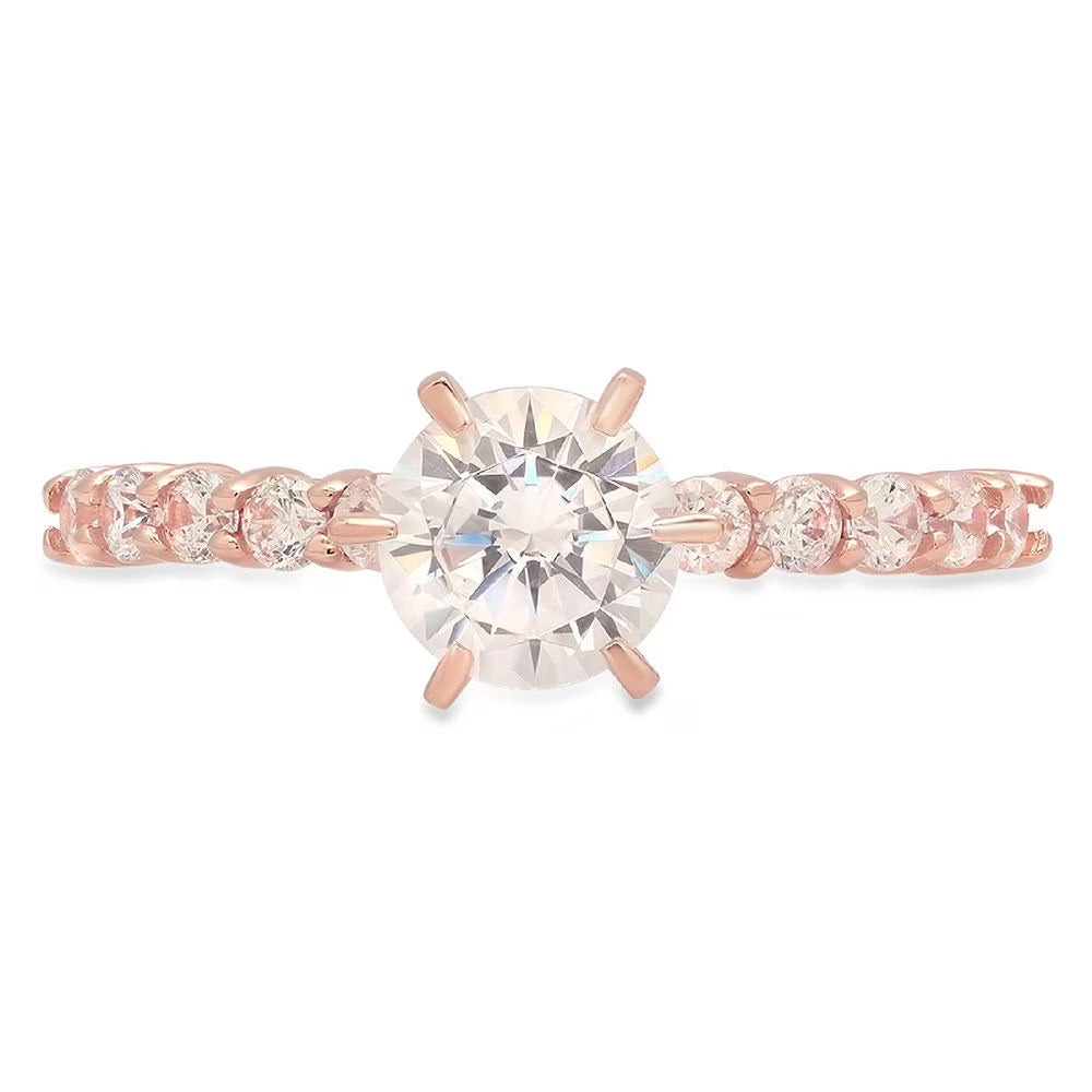 1.05 ct Round Cut Clear Simulated Diamond 18k Pink Rose Gold Engagement Ring Size 3.5 G989
