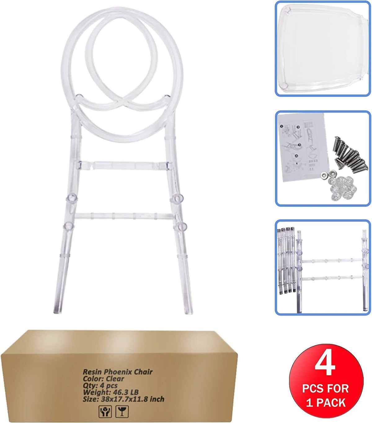 4Pcs Clear Acrylic Stackable Dining Chairs N999