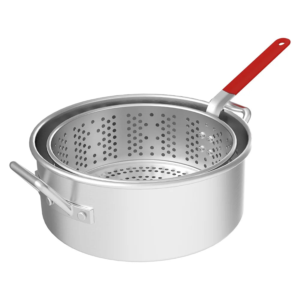 10.5 Qt. Aluminum Fryer Pot with Strainer Basket and Lid G929