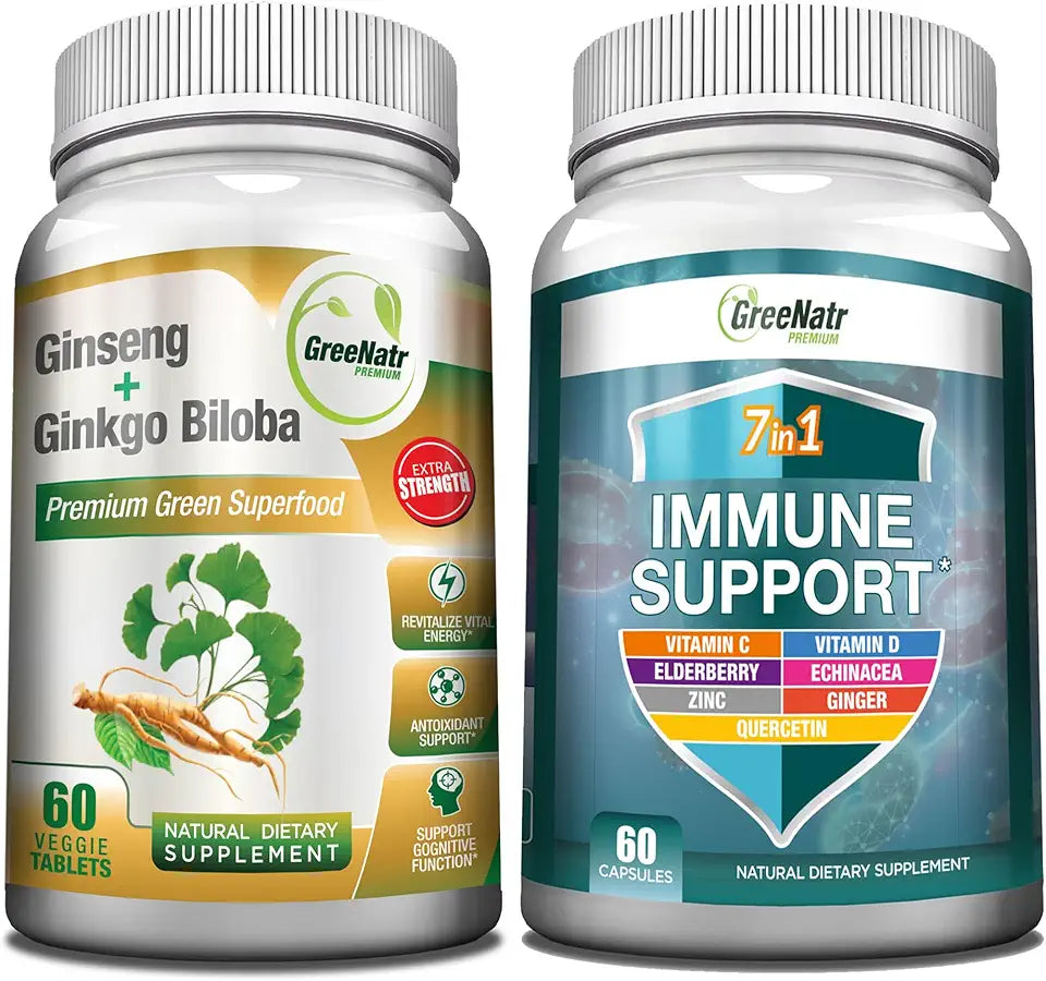 Red Ginseng Ginkgo Biloba Immune Support Supplement with Vitamin C, Vitamin D3, Zinc, Quercetin A9743