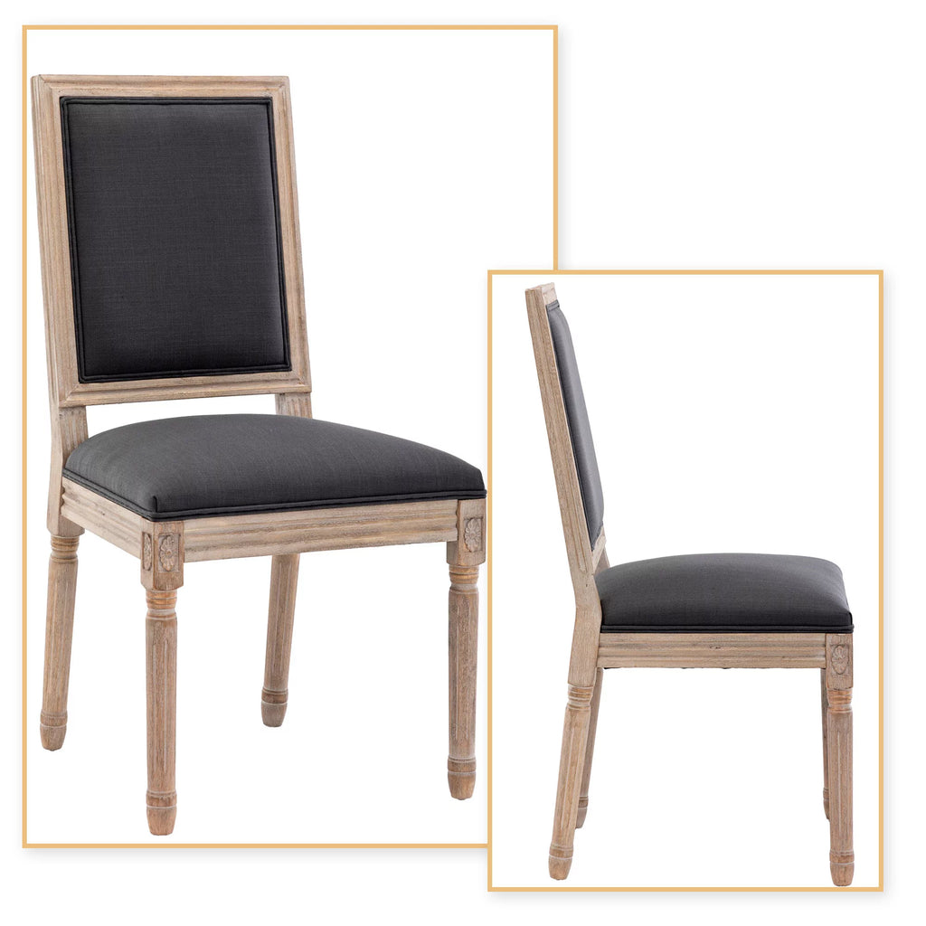 Grey Linen Upholstered Dining Chair Set of 2 with Wooden Legs B331