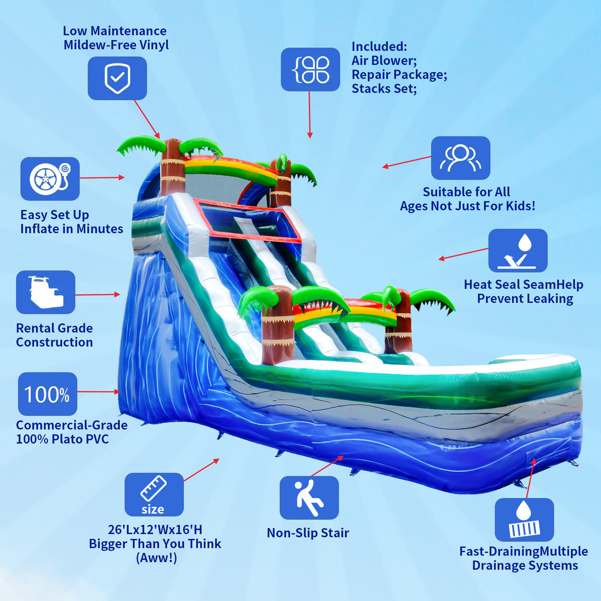 16 ft Inflatable Water Slide with Air Blower E613454