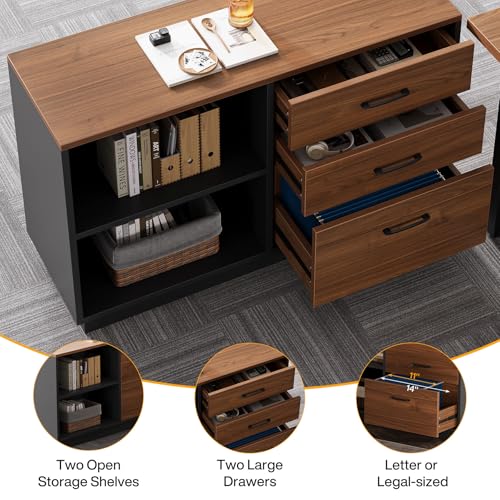 L-Shaped Executive Desk with Drawers Cabinet and Storage Shelves Z366
