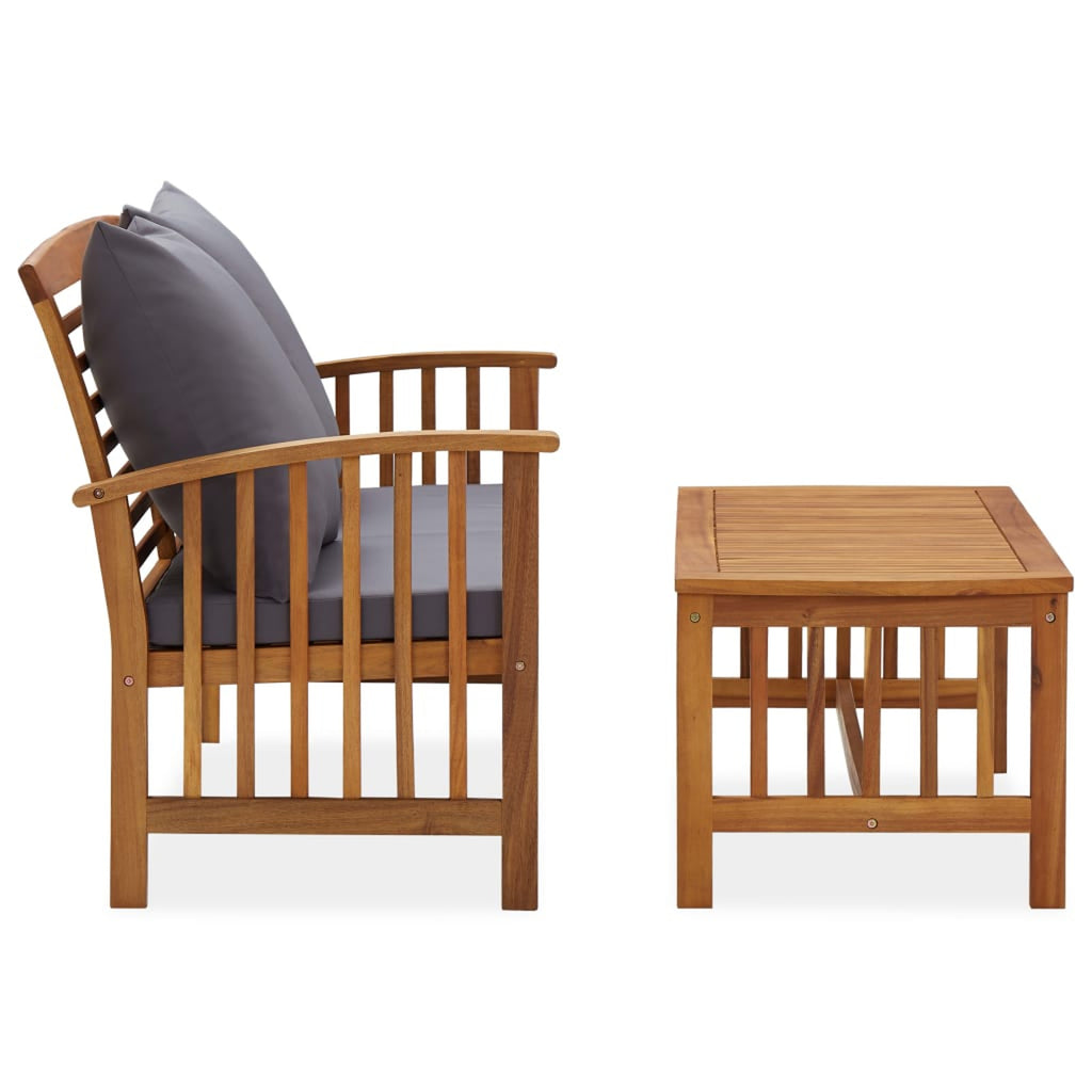 2 Piece Wooden Outdoor Conversation Set with Gray Cushion and Side Table P787341