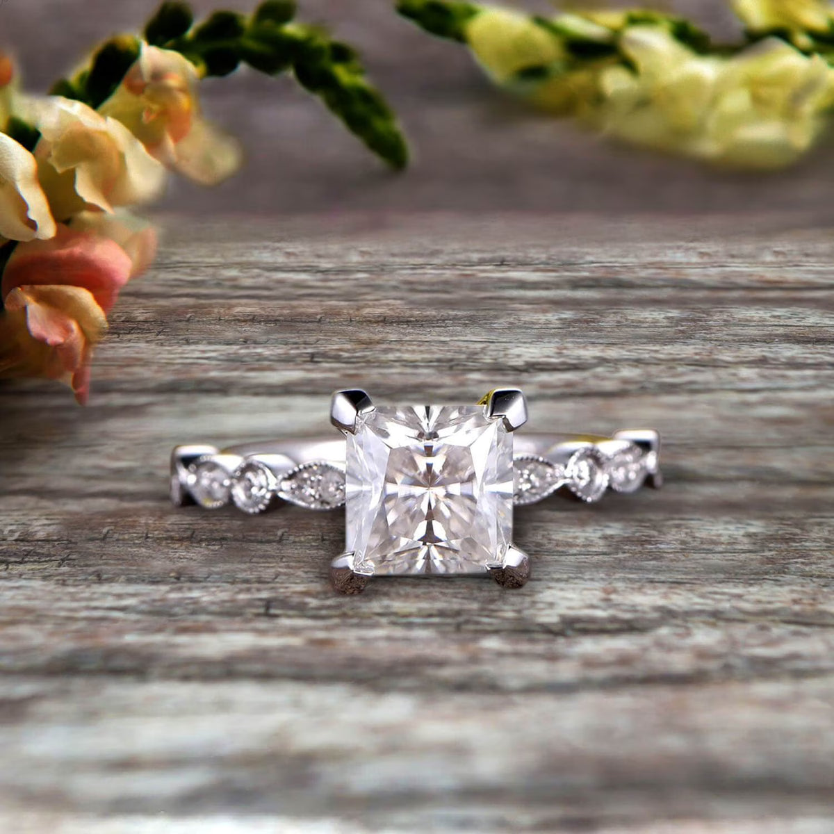 Princess Cut Moissanite Engagement Ring on 10K White Gold Q2182