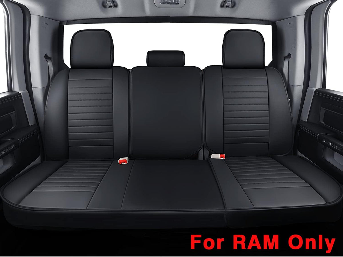 Ram 1500 2500 3500 Seat Covers Full Set, Waterproof Faux Leather, Black&Red S3208