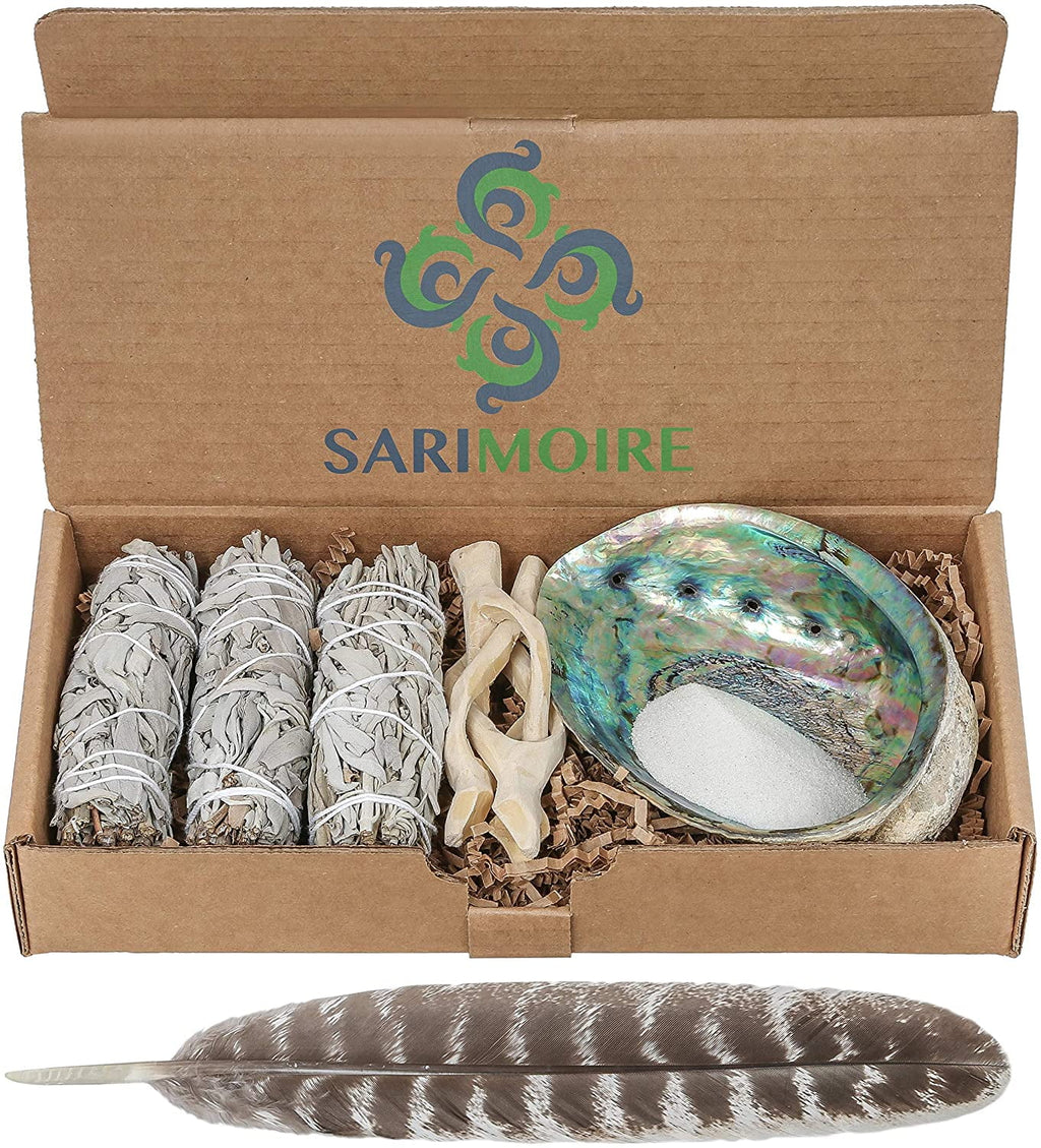White Sage Smudge Sticks with Abalone Shell Tripod Stand Feather and White Sand N624728