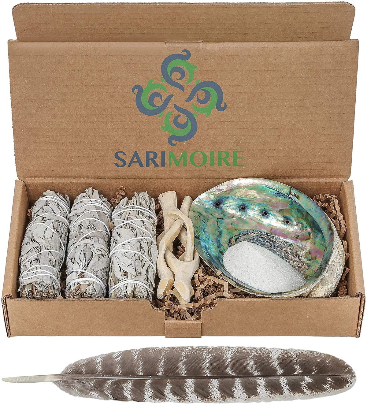 White Sage Smudge Sticks with Abalone Shell Tripod Stand Feather and White Sand N624728
