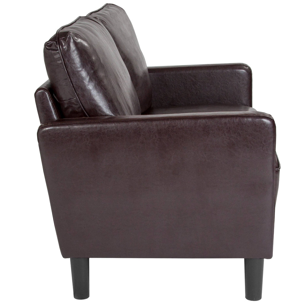 Brown Leather Straight Arm Loveseat S6862
