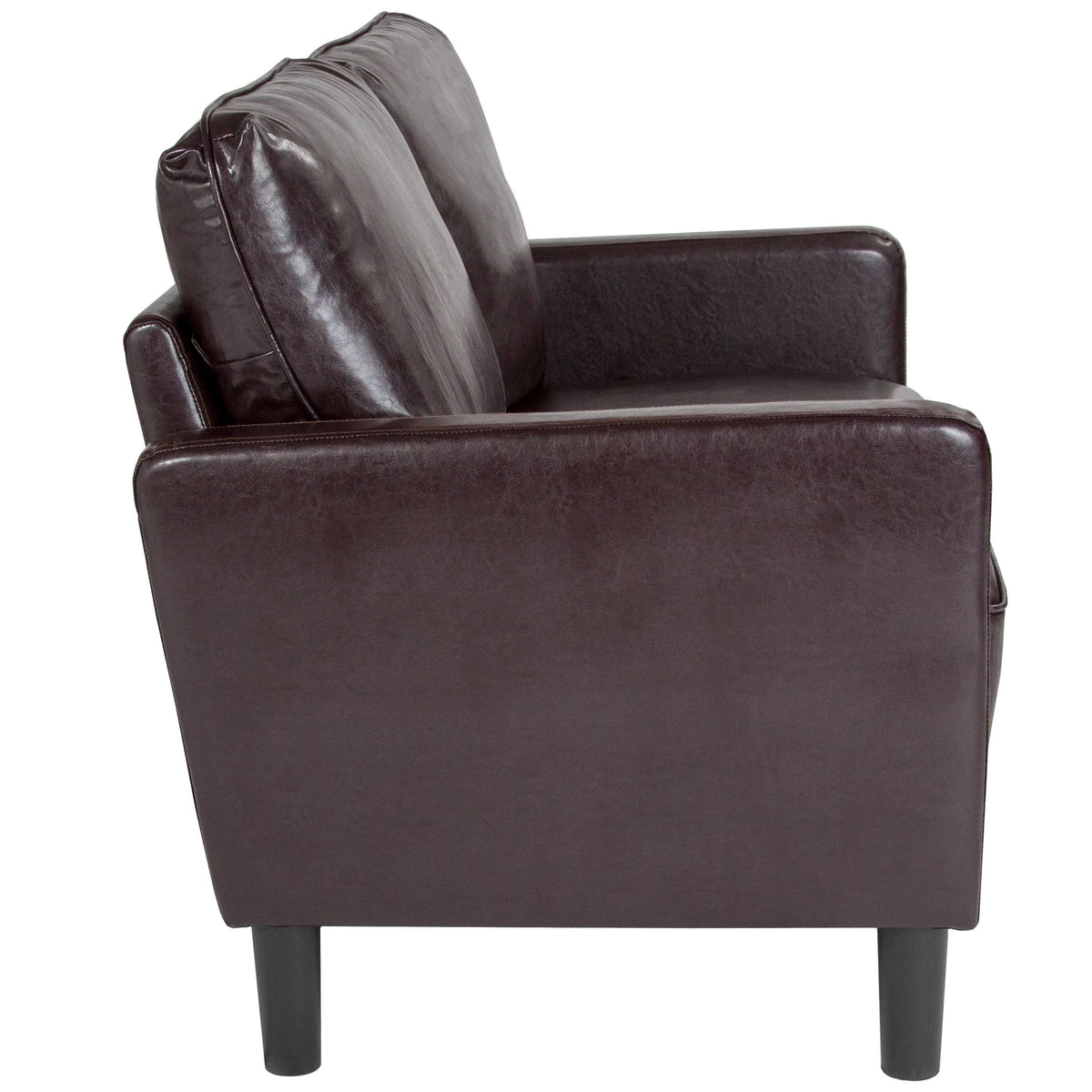 Brown Leather Straight Arm Loveseat S6862