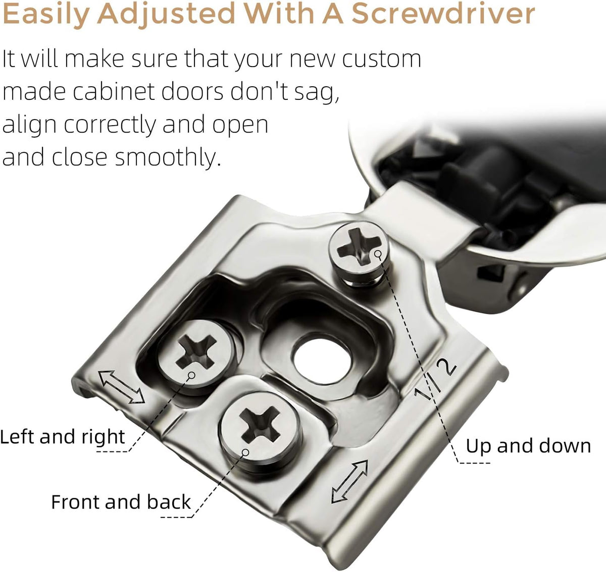 12 Pack 6 Pairs 1/2 inch Overlay Soft Close Satin Nickel Stainless Steel Concealed Hinges L35858
