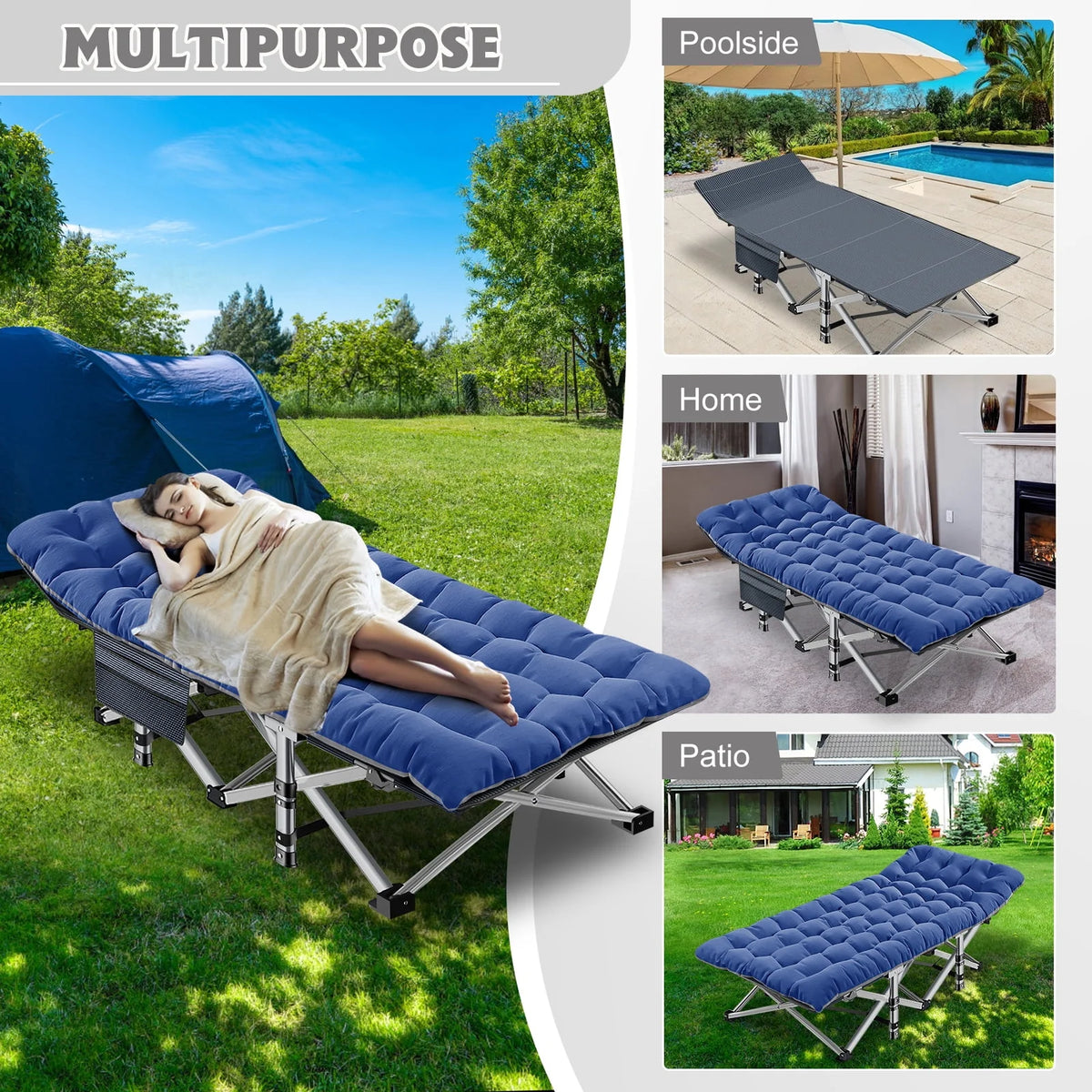 2 Pack Folding Camping Cot with Mattress and Carry Bag D850016