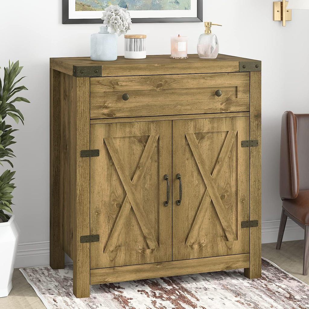32 Farmhouse Accent Cabinet with Drawer & Adjustable Shelves, Rustic Oak X632397