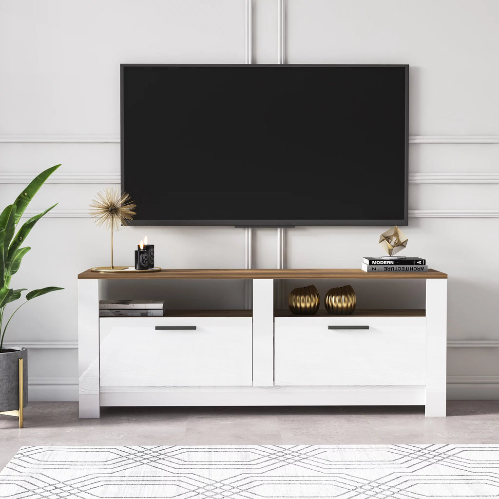 White and Oak 57 Inch 2 Drawer TV Stand G49397