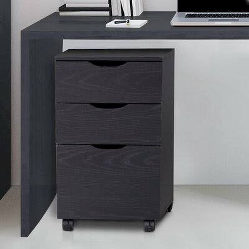 Black 3 Drawer Wood Grain Vertical Filing Cabinet W616209