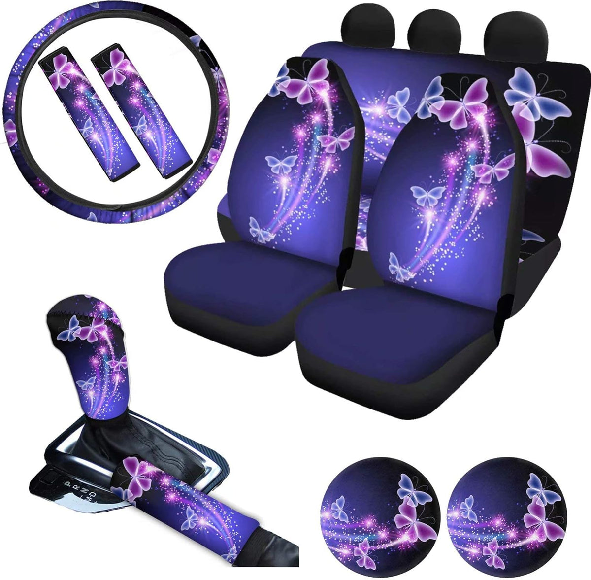 Pink Car Seat Cushion Full Set Steering Wheel Cover Seat Belt Pads Cupholder Coasters Gear Knob Handrake Covers Q280615