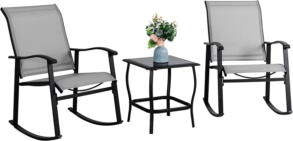 3 Piece Rocking Bistro Set with Rocker Chairs and Coffee Table Light Grey C45106