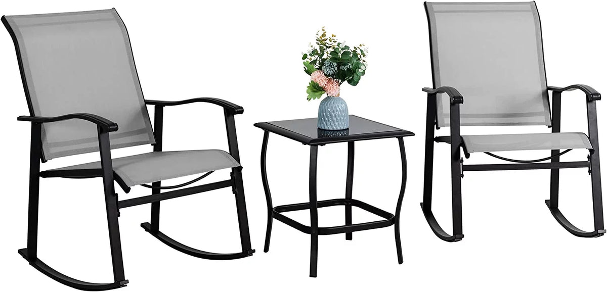 3 Piece Rocking Bistro Set with Rocker Chairs and Coffee Table Light Grey C45106