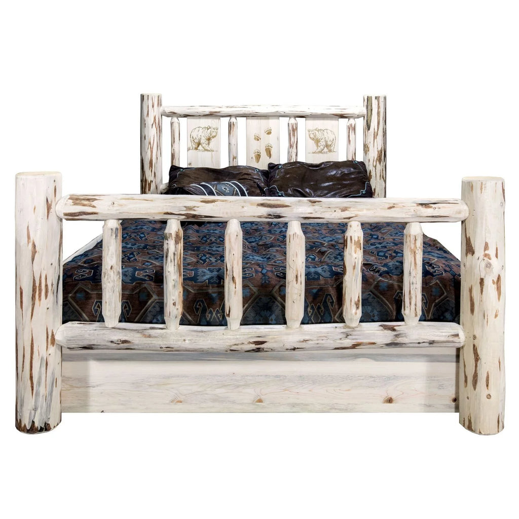 Wood Full Storage Bed with Pine Design in Natural U86886
