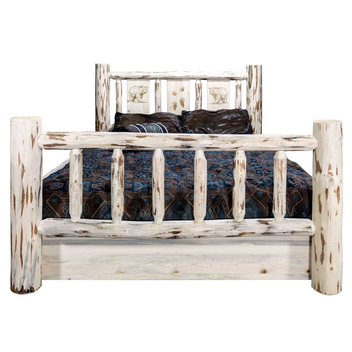 Wood Full Storage Bed with Pine Design in Natural U86886