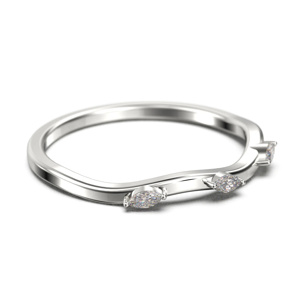 Marquise Cut Diamond Moissanite 925 Sterling Silver Wedding Band P38094