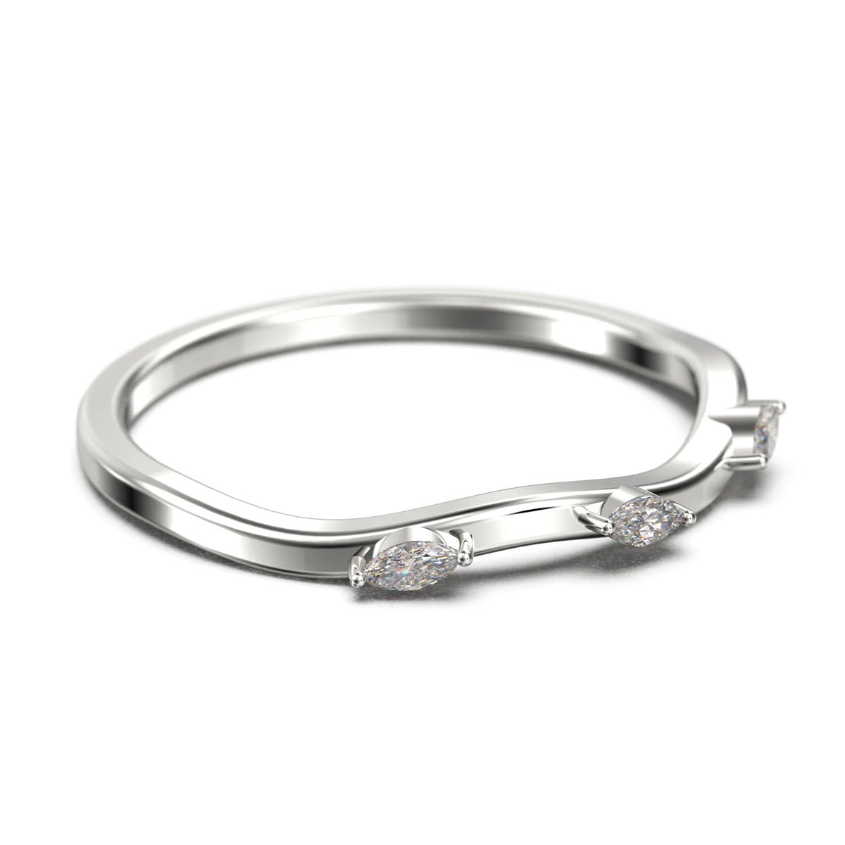 Marquise Cut Diamond Moissanite 925 Sterling Silver Wedding Band P38094