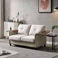 Beige Linen Faux Leather Wood Leg Love Seat Q2430