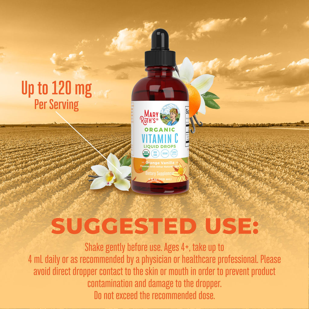 USDA Organic Vitamin C Liquid Drops Orange Vanilla Flavor Vegan Non-GMO 4 fl oz V771972