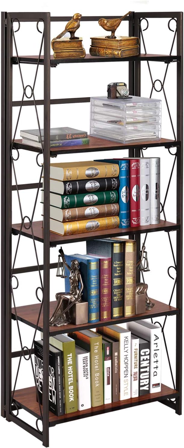 5 Tier Dark Brown Metal Frame Bookshelf W834