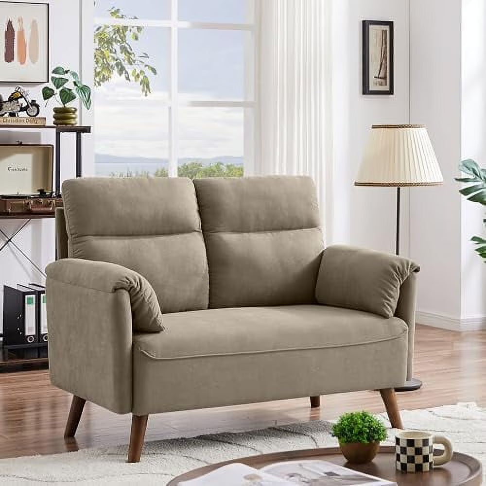 50.6" Small Loveseat Sofa with Back Cushions and Wood Legs R59760