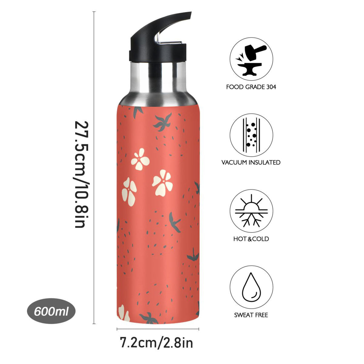 Strawberry Stainless Steel Insulated Thermos Vacuum Flask Y599