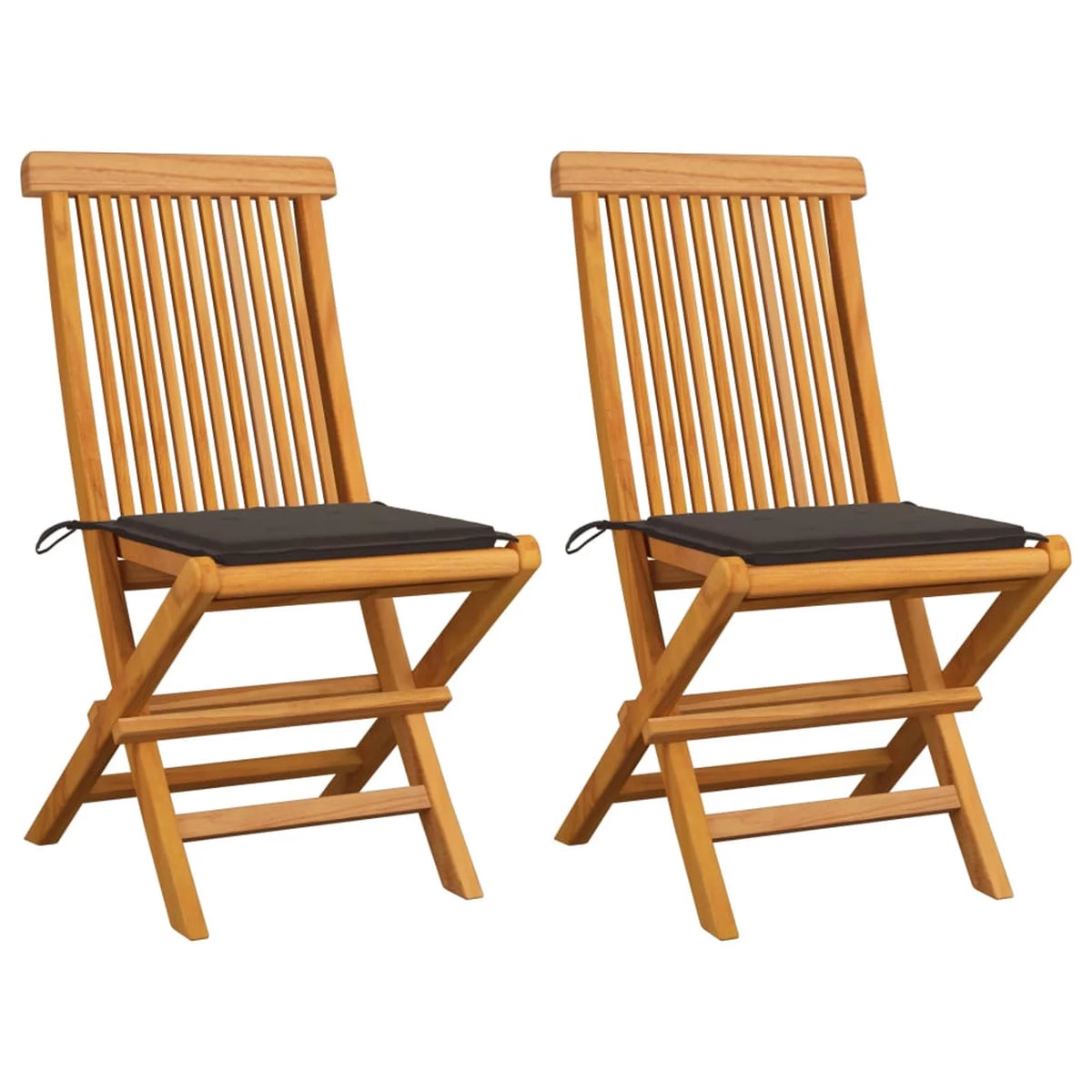 Set of 2 Taupe Cushion Teak Wood Foldable Outdoor Dining Chair E90660