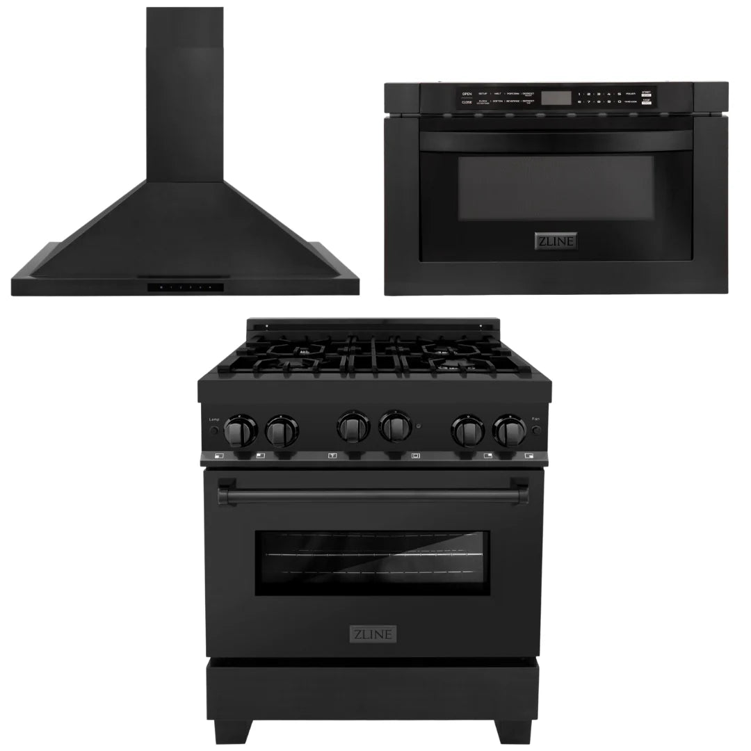 30 in. Gas Range, Range Hood & Microwave Appliance Package V87437