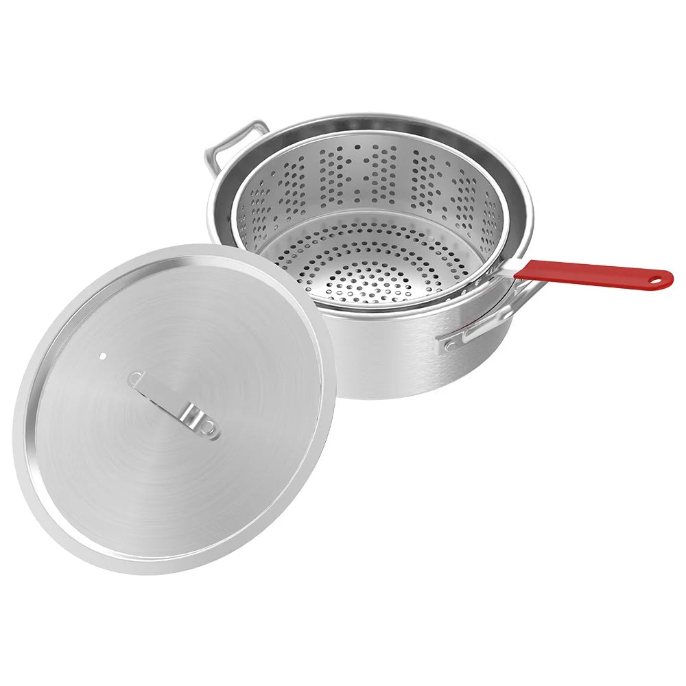 10.5 Qt. Aluminum Fryer Pot with Strainer Basket and Lid G929