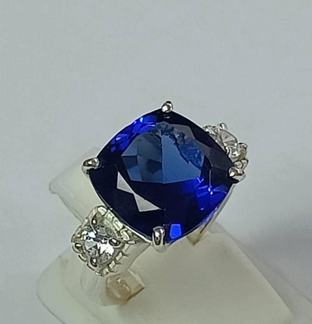 Elongated Cushion Engagement Ring with Blue Sapphire X627