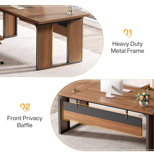 L-Shaped Executive Desk with Drawers Cabinet and Storage Shelves Z366