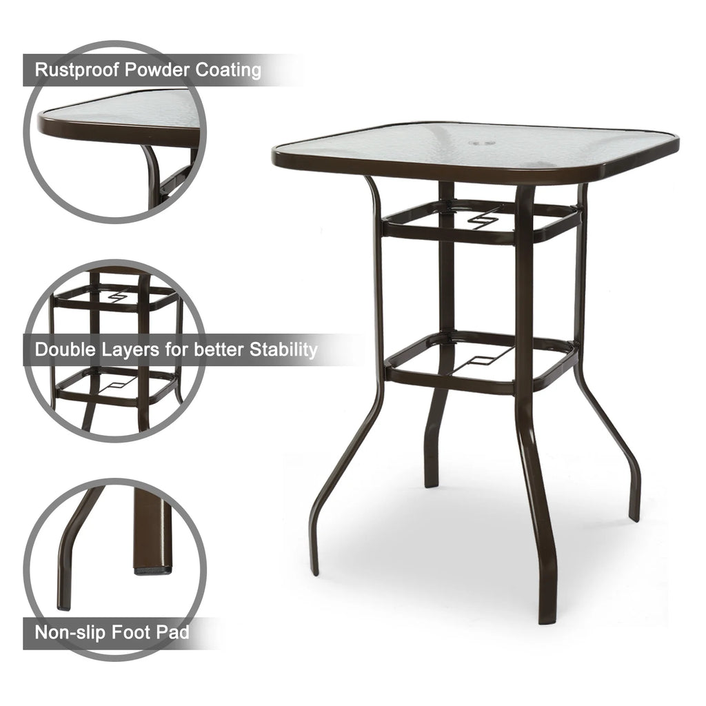 31 Inch Square Outdoor Bar Height Bistro Table with Tempered Glass Tabletop A96883