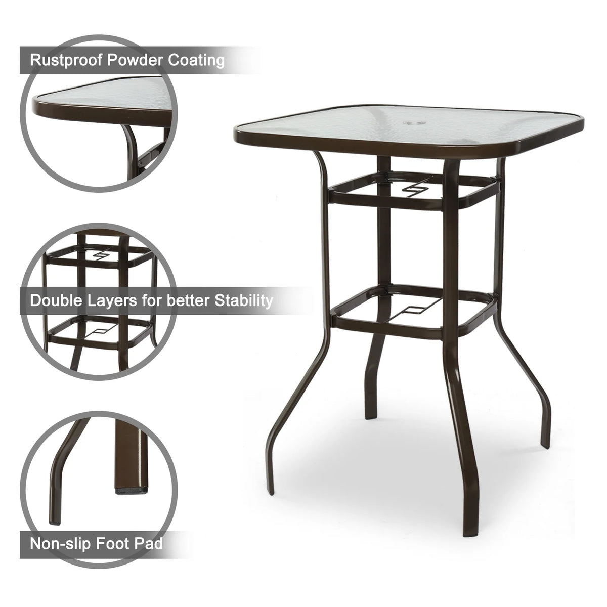31 Inch Square Outdoor Bar Height Bistro Table with Tempered Glass Tabletop A96883