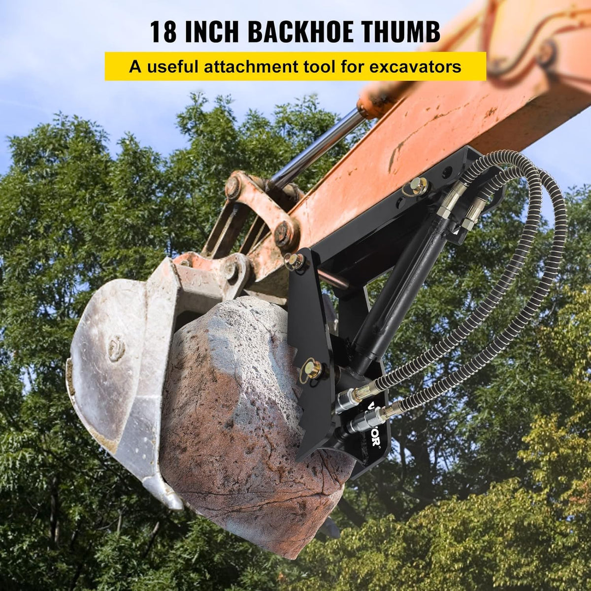 18 Hydraulic Backhoe Thumb, Black Steel Weld On Thumb with Hydraulic Cylinder Z760496
