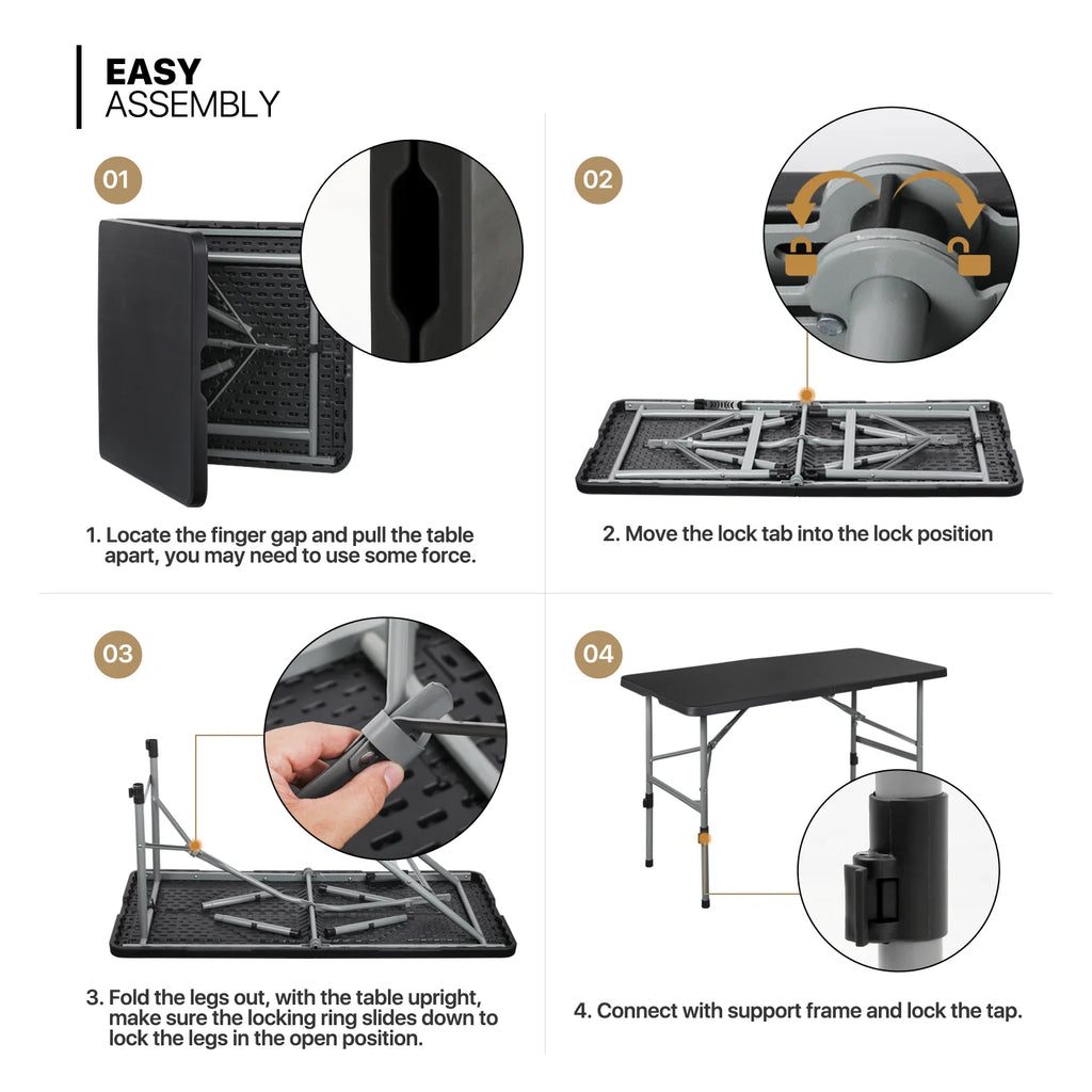 10 Pieces Plastic Folding Card Table with Carrying Handle, Black Y57604