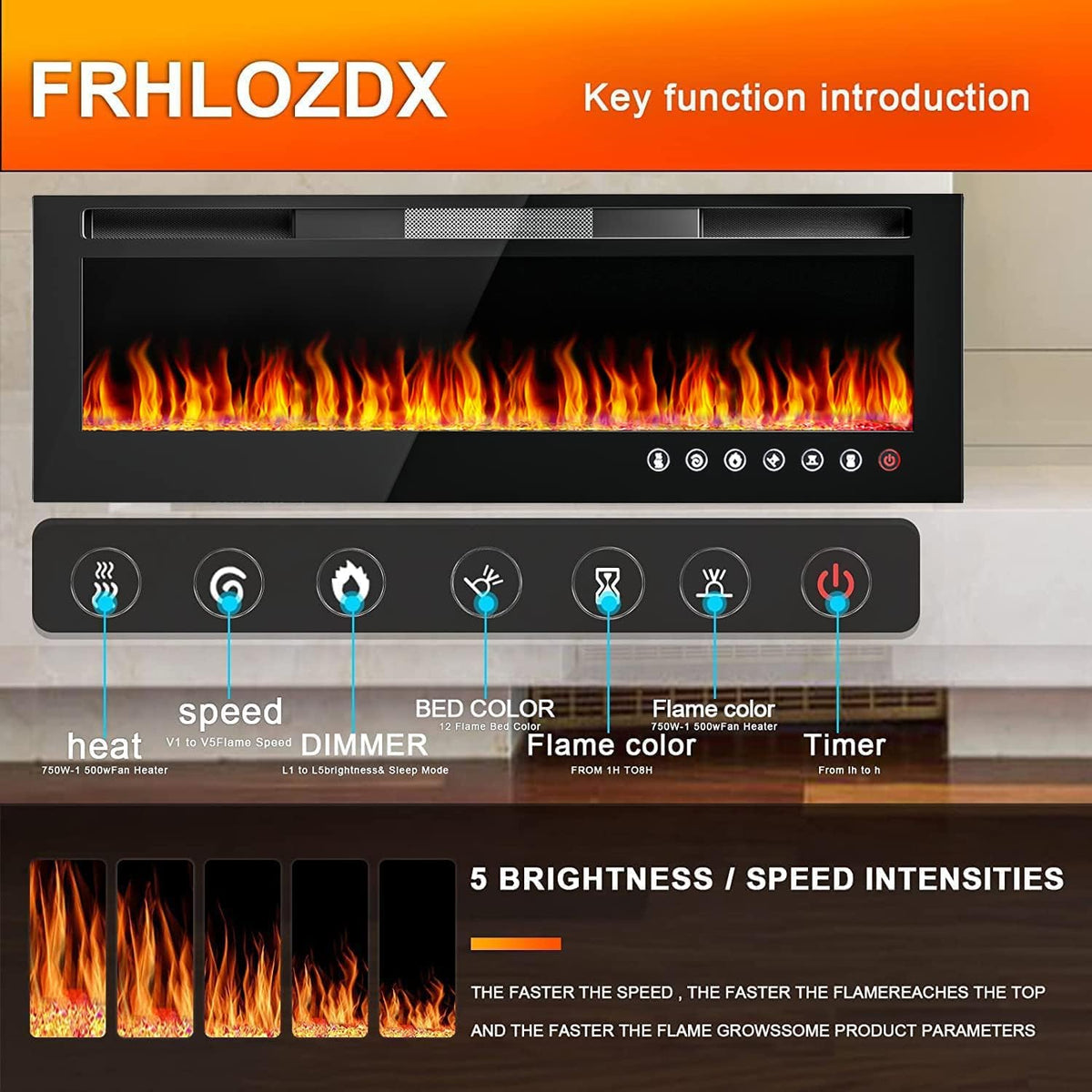 Electric Fireplace Heater with Remote Control, 750/1500W C29185