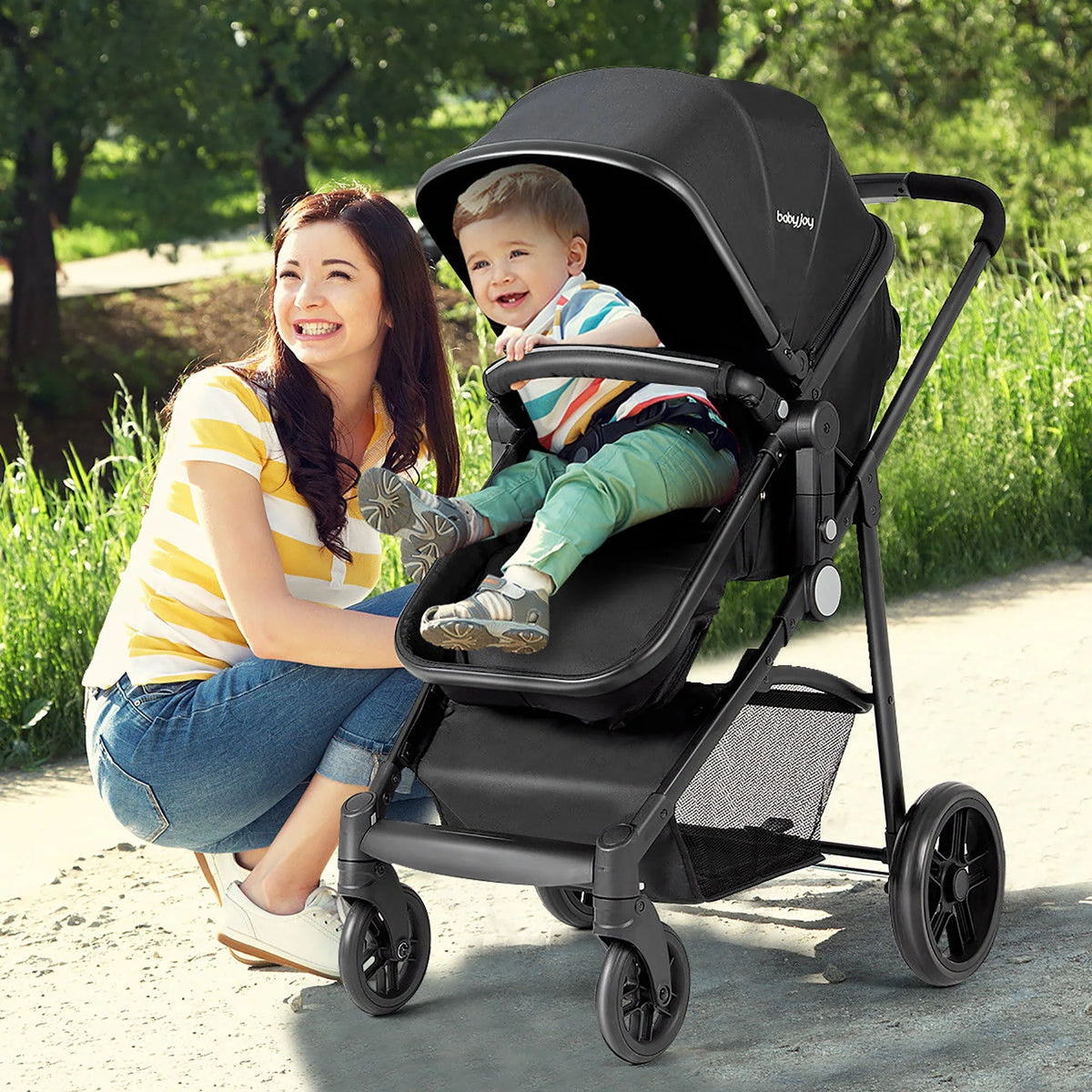 2 In 1 Foldable Baby Stroller Black V6655