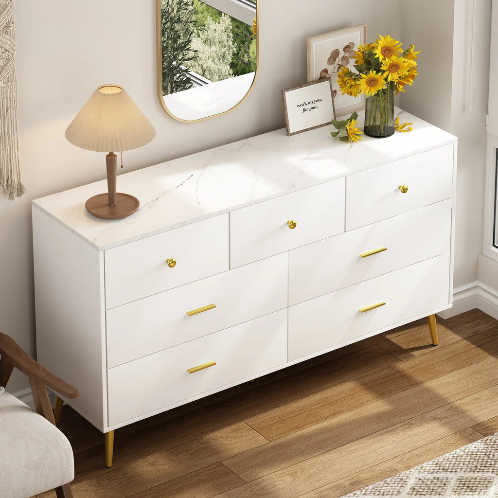 White 6 Drawer Wood Dresser J673